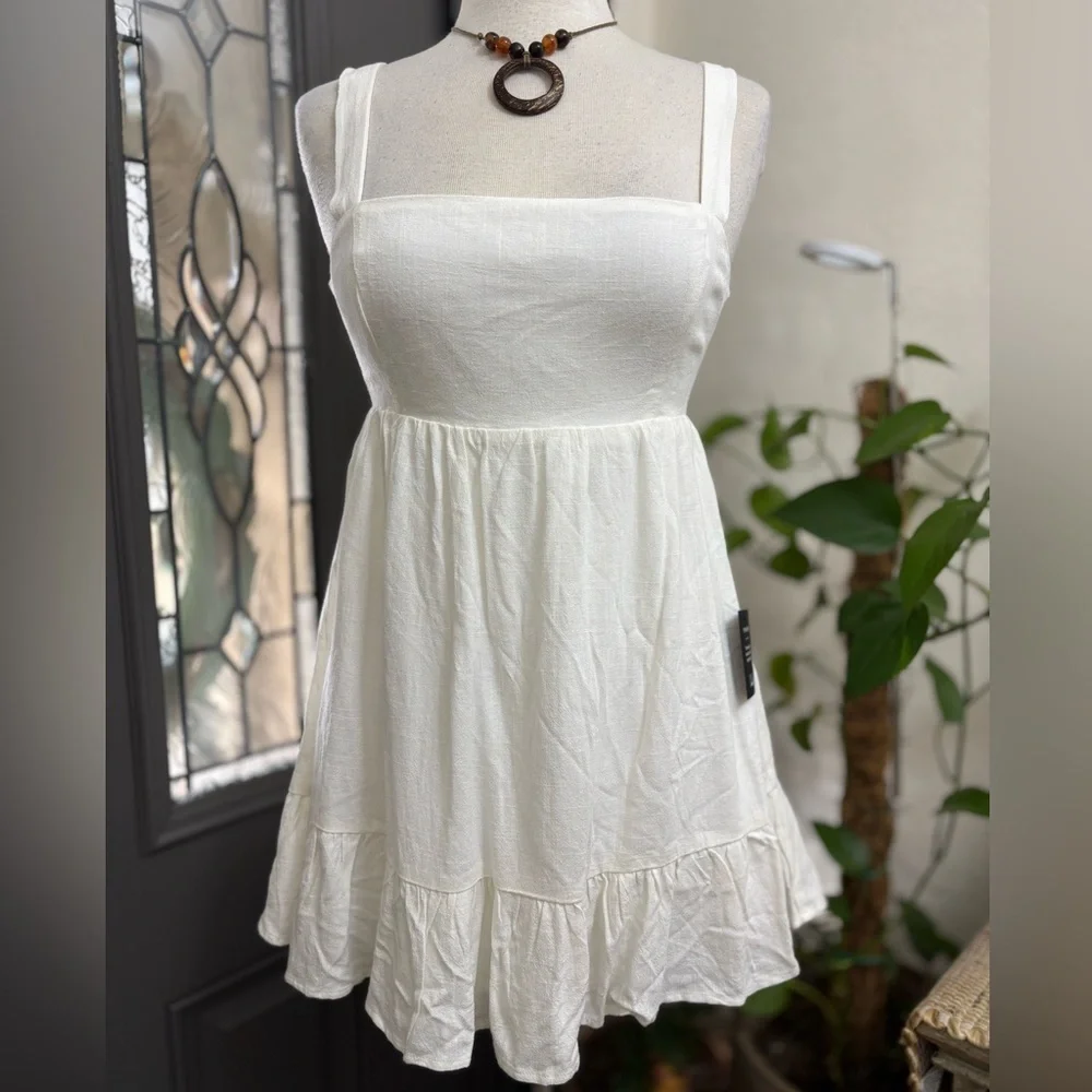 NWT Lulu's Darling Perfection White Tiered Tie-Back Mini Skater Dress | Size M - Picture 2 of 12
